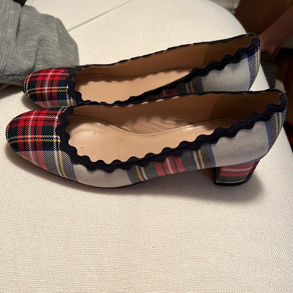 Tartan Plaid block heels.  JCrew